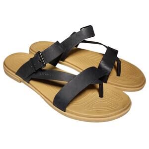 Crocs Womens Tulum Toe Post Sandals Size 10 Black Iconic Comfort Beach Summer